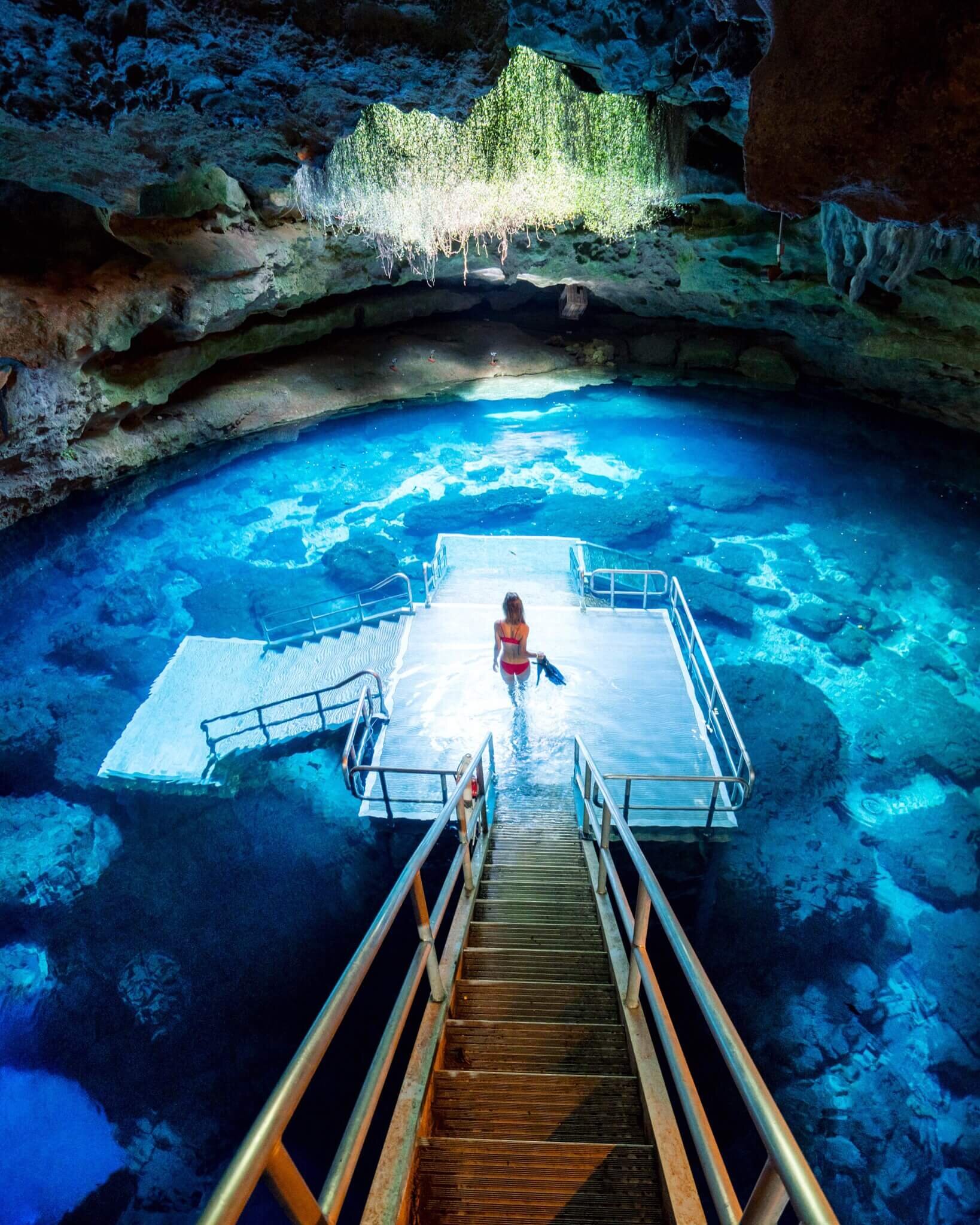 Resembling one of Mexico’s cenotes, Devils Den is now a privately owned scuba training center.