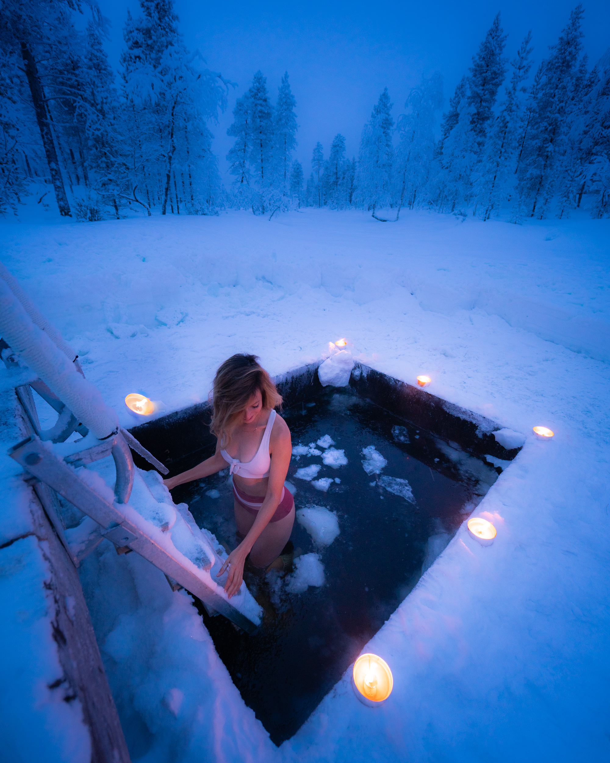 Polar plunge at a suana in Finland.