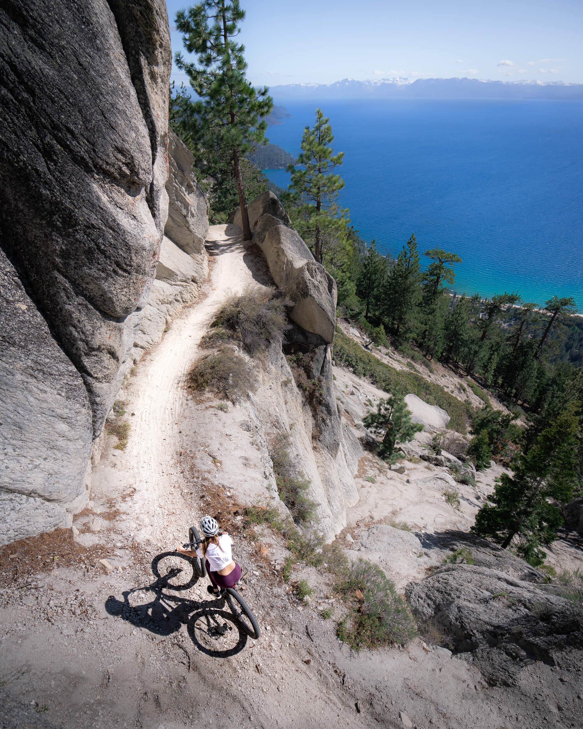 Flume Trail Mountain Biking, with views of Lake Tahoe below.