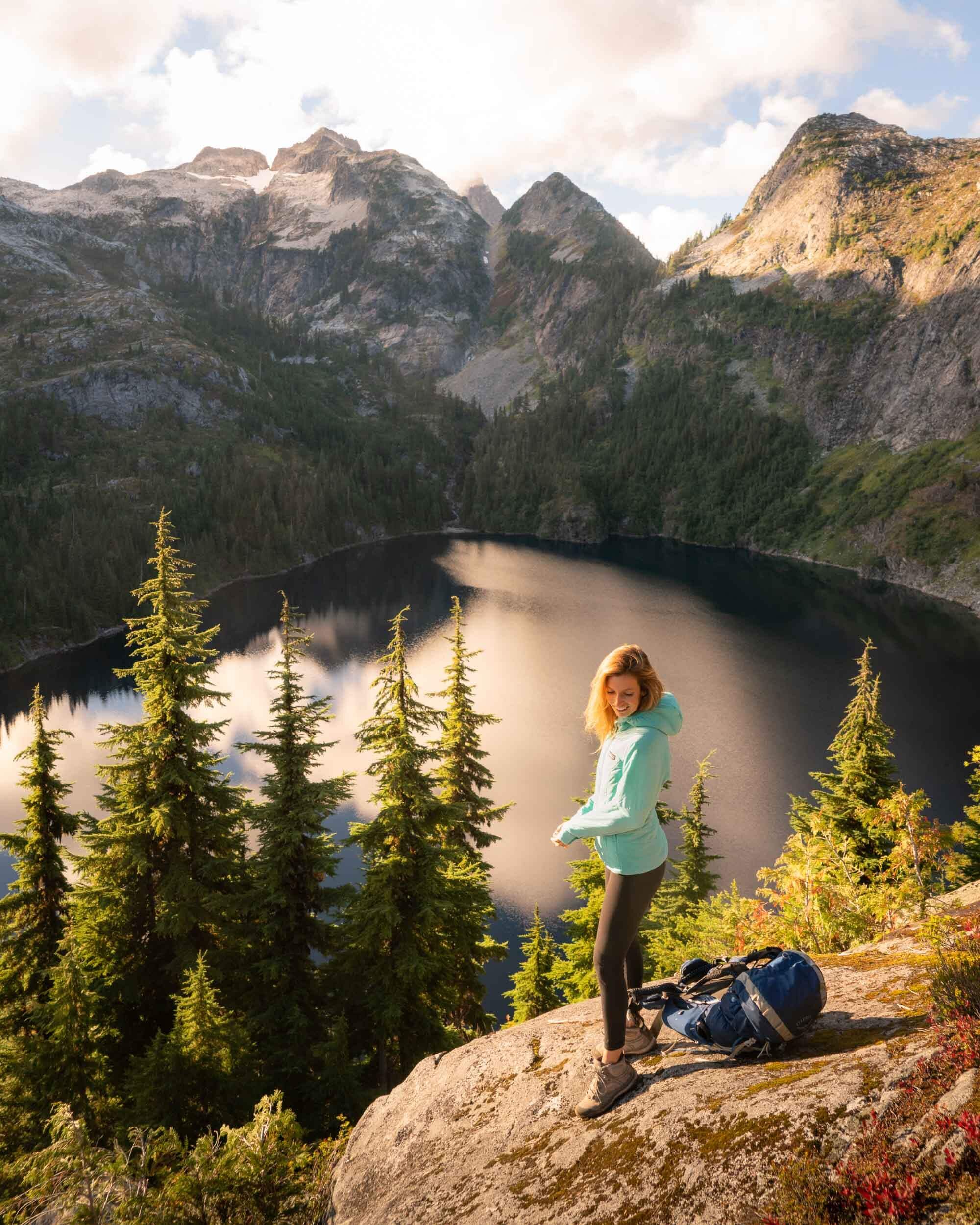 Enjoying Thornton Lakes before heading up to Trappers Peak. Wearing: Keen Hiking Boots , Patagonia Nano-Air Jacket , Patagonia leggings , and Osprey Exos Backpack .