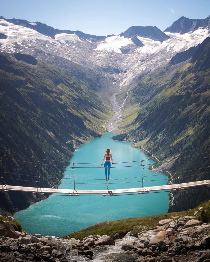"Getting “the shot” at the now “Instafamous” suspension bridge up above Olpererhütte