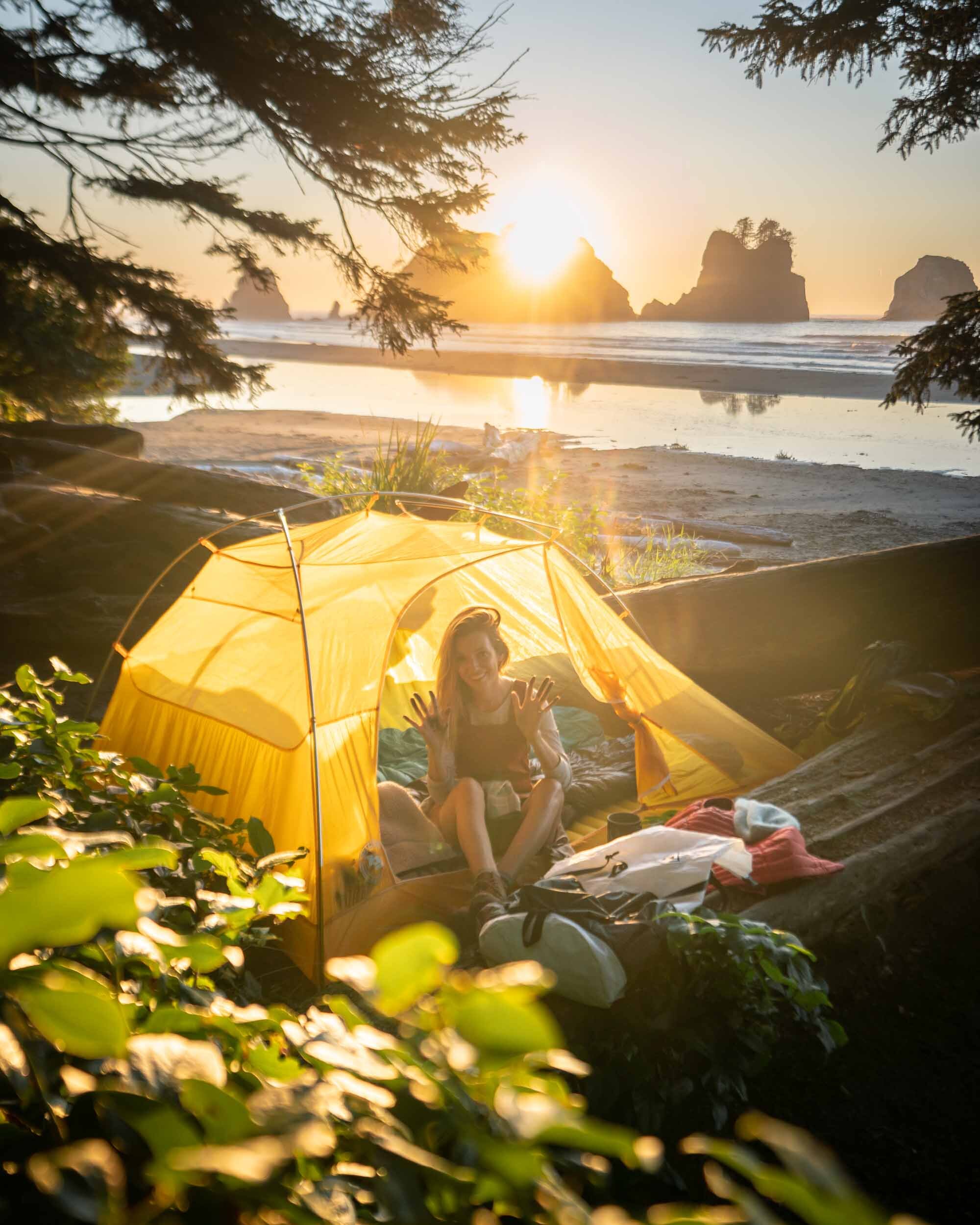 Camping on Shi Shi Beach in Washington State. Wearing: Toad&amp;Co  Jumper  and The North Face  Long Sleeve Shirt . Also Shown: Big Agnes  2 Person Tent .