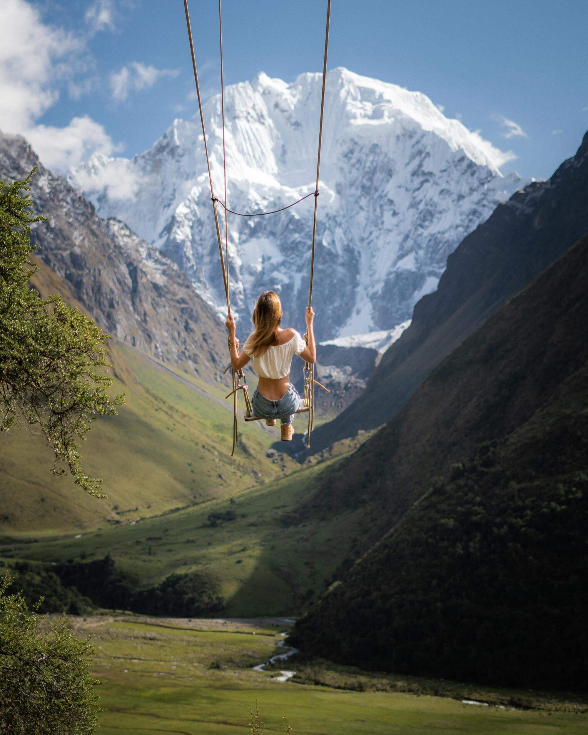 Extreme swinging at one of the hotels in the small village located in the valley below Humantay Lake.