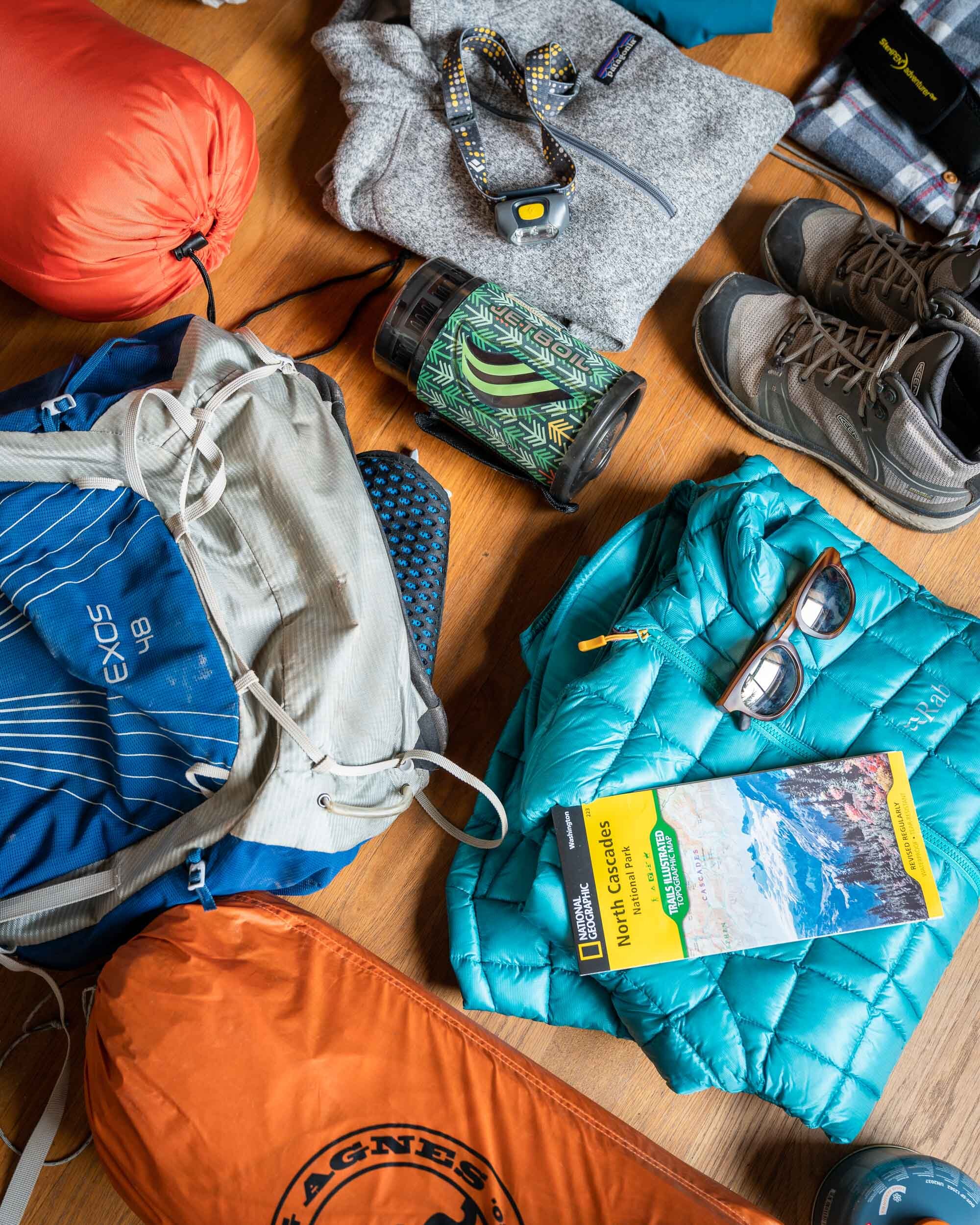 It’s always a good idea to lay all your camping gear out before packing to make sure you have everything you need.