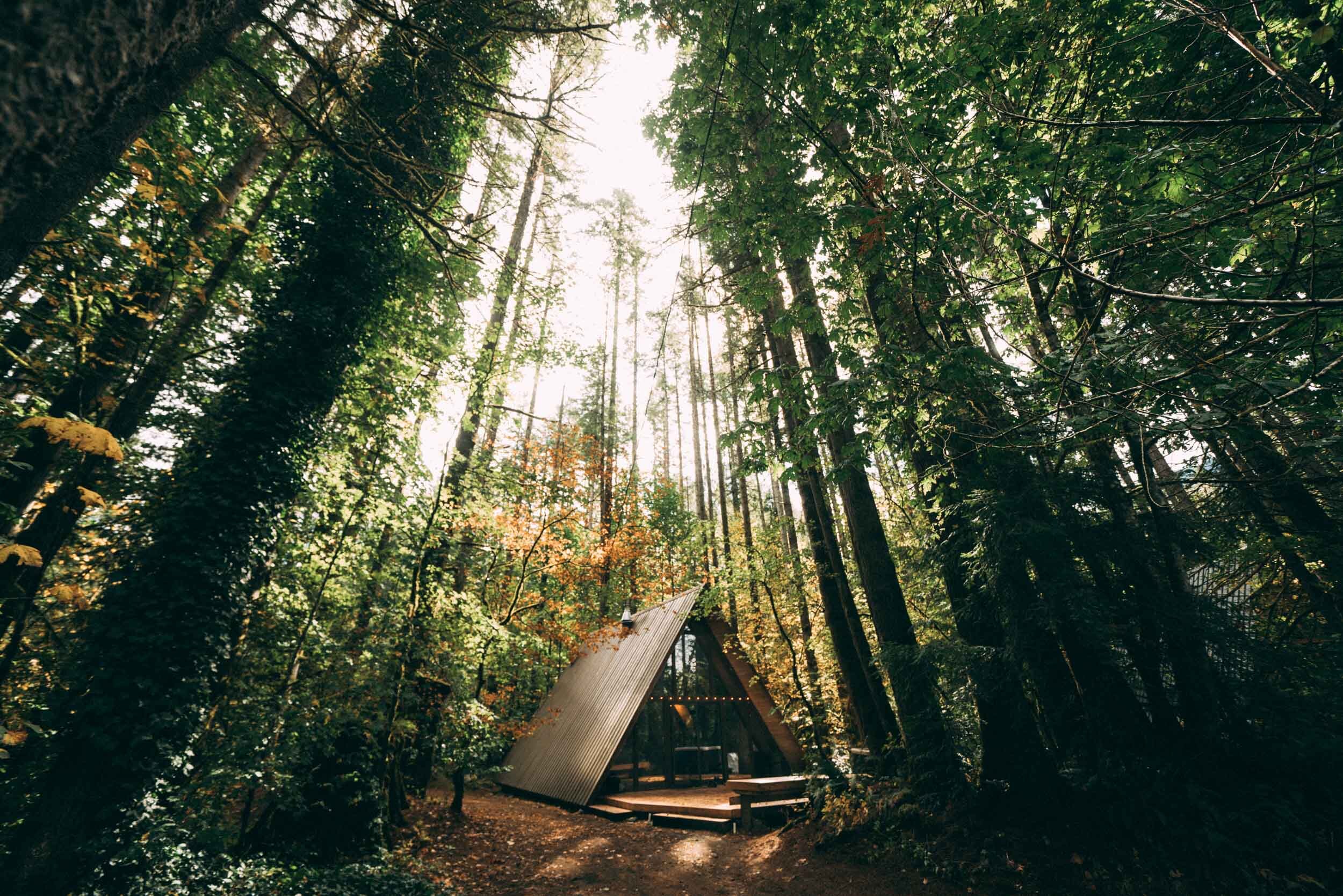 Sky Hous is one of three picturesque A-frame cabins owned by the Tye River Cabin Co. just outside of Skykomish, WA.