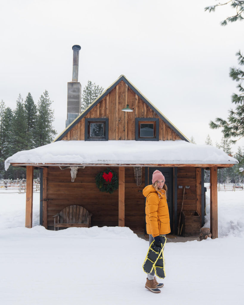 Getting ready for some cabin time after snowshoeing near Winthrop, Washington