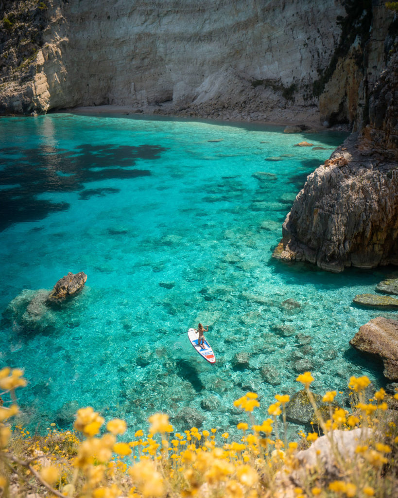 Jess Wandering paddleboarding off the coast of Zakynthos Greece