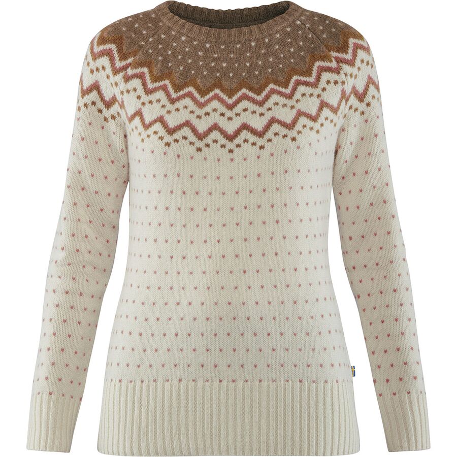a cream sweater with a winter fairisle pattern around the chest