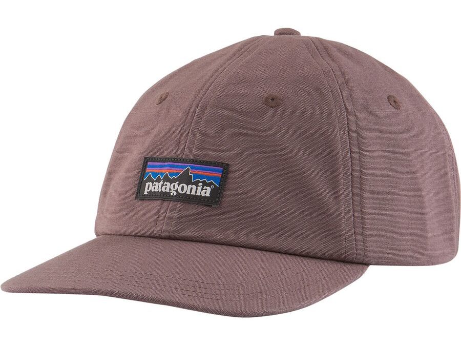 a purple-brown baseball cap with Patagonia branding