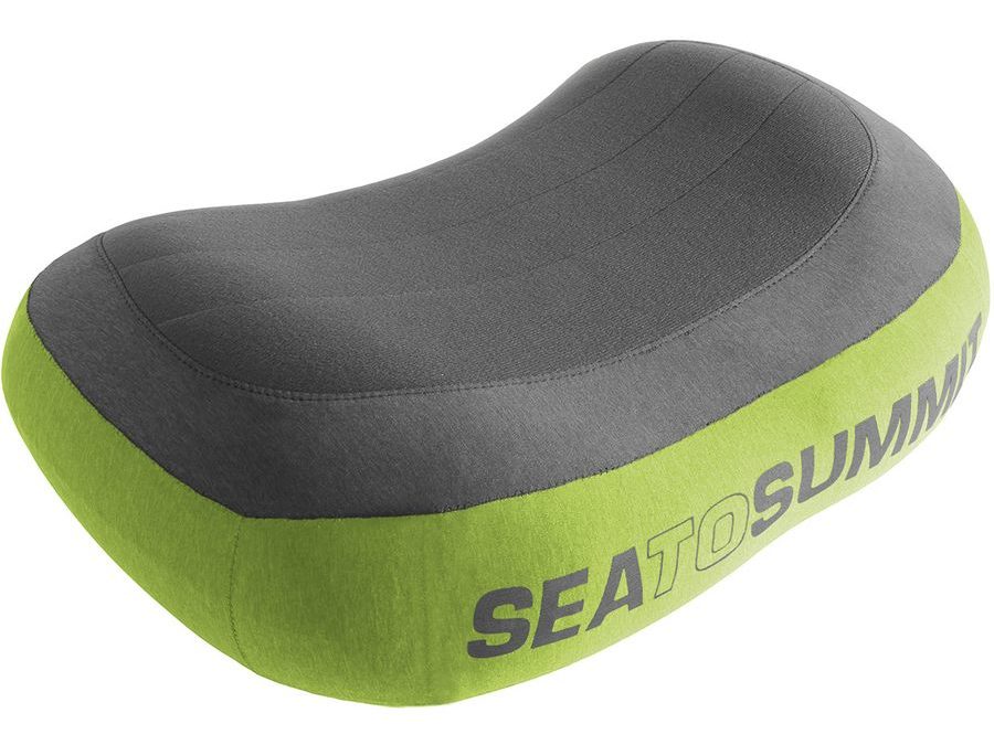 a grey and green seat to summit camp pillow