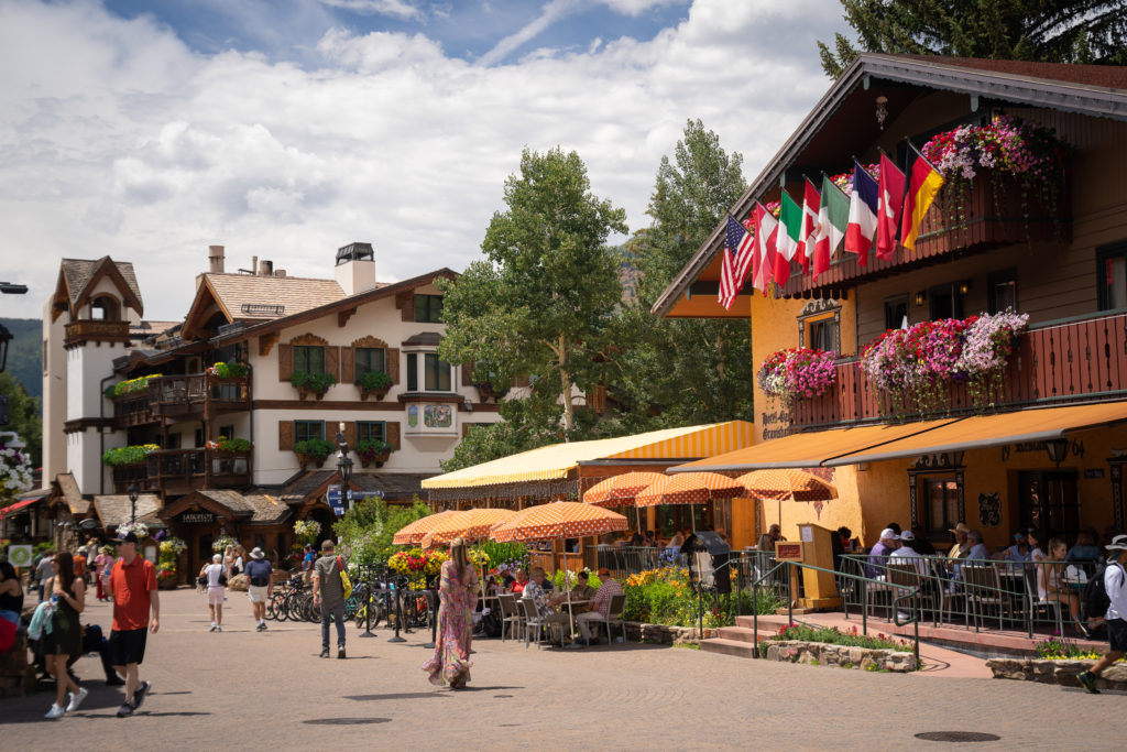 Colorful flags in Vail Village.