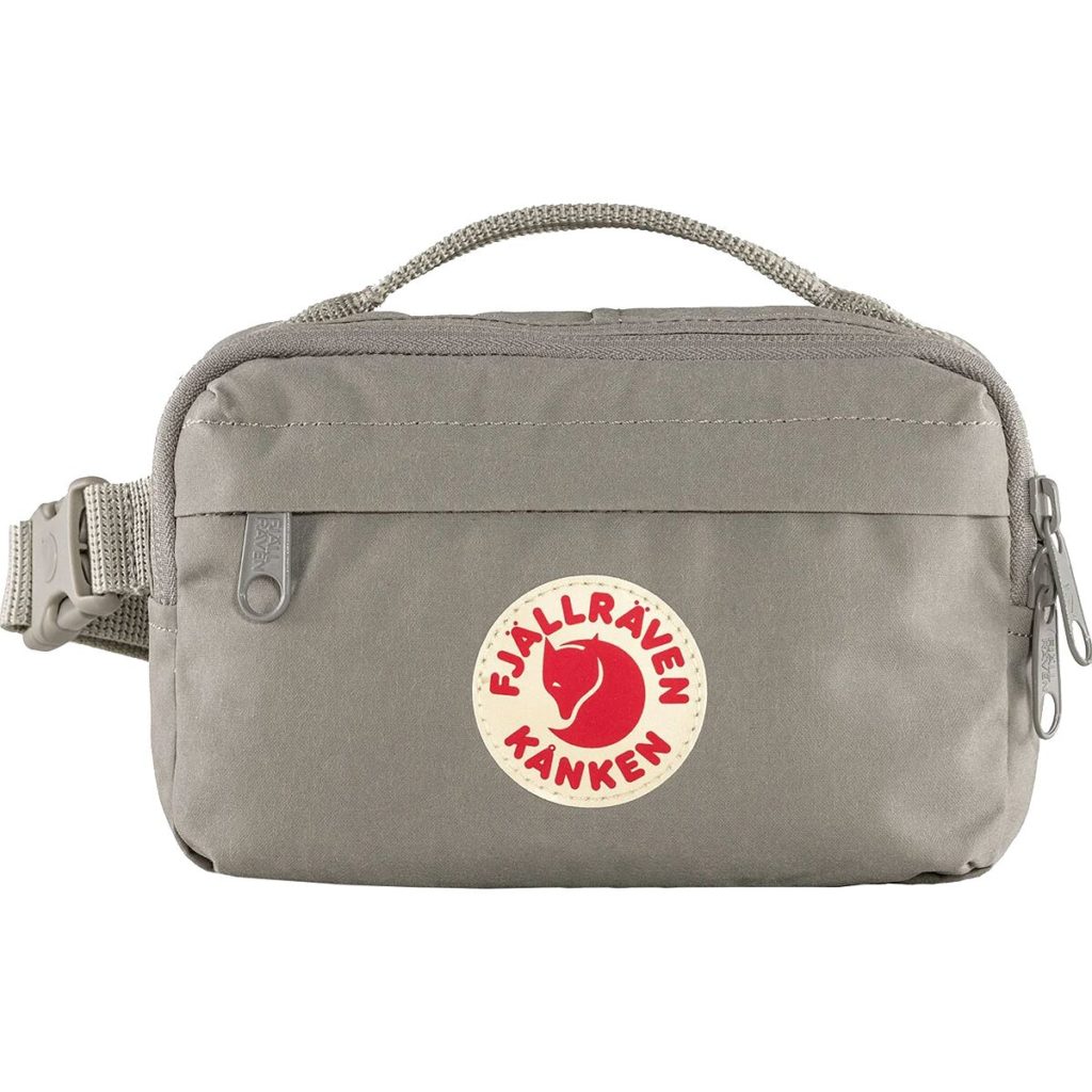 a grey hip pack with Fjallraven branding